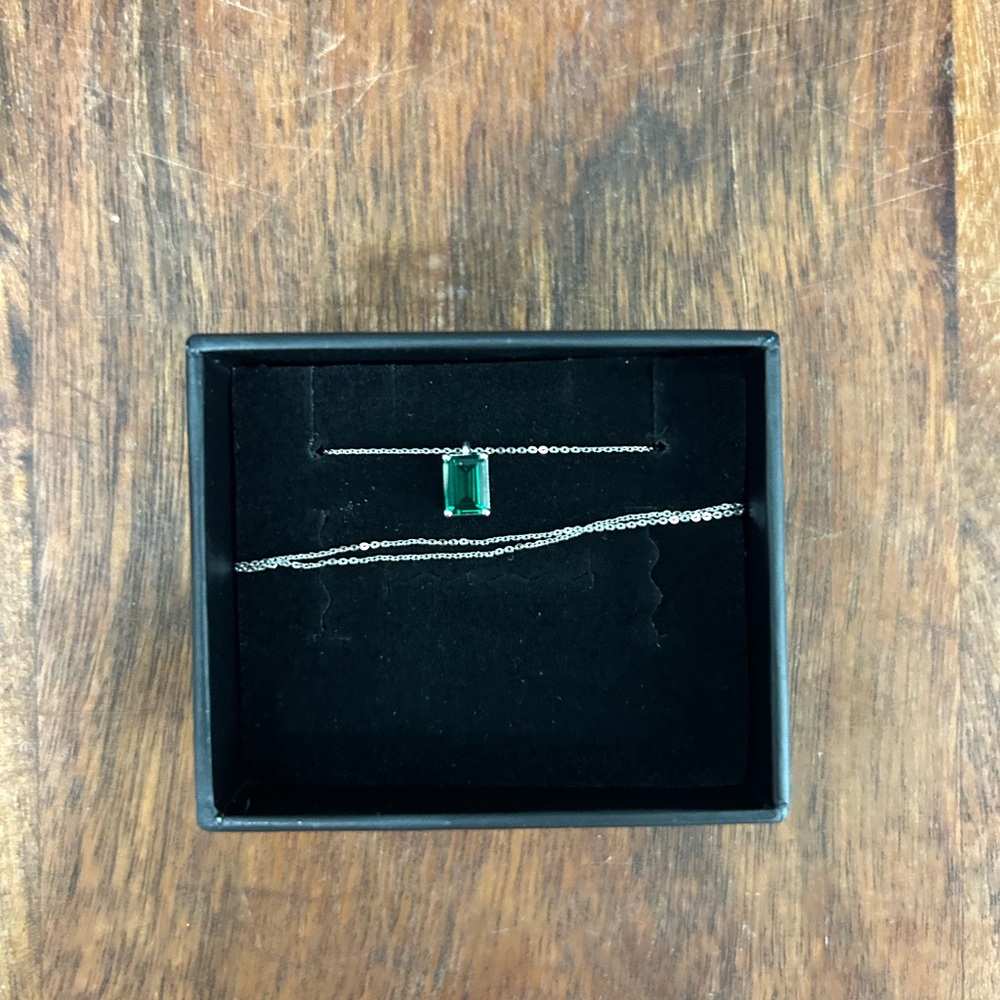 Emerald Rectangle Necklace 14k Solid White Gold, … - image 1